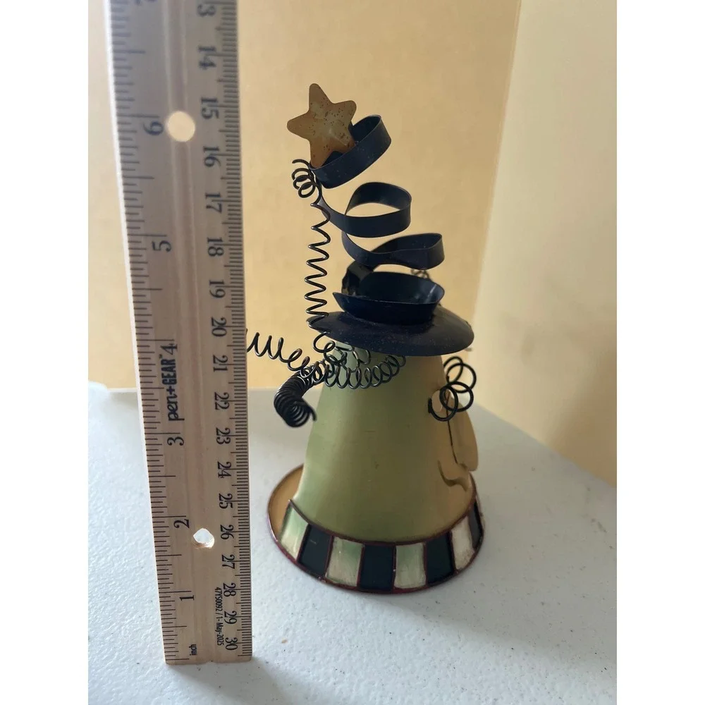 Vintage Halloween Metal Witch Tea Light Candle Holder Folk Art Decor Green Black